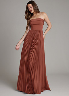 Azazie Mariana Bridesmaid Dresses Auburn A-Line Pleated Stretch Satin Dress image1