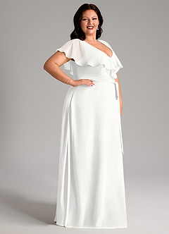 Azazie Lainey Bridesmaid Dresses White A-Line with Pockets Chiffon Dress image12