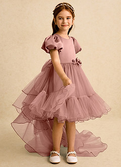 Azazie Cocoa Abiti da Ragazza di Fiori Abito Principessa in Tulle Plissettato Cedro Rosa image8