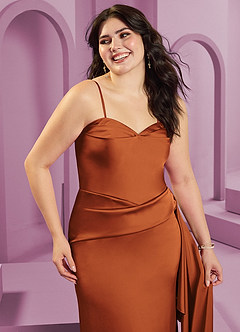 Barbie ♥ Azazie Bridesmaid Dresses Cinnamon Sheath Strapless Stretch Satin Convertible Dress image12