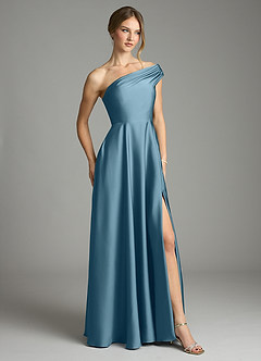 Azazie Melanie Brudepigekjoler En streg Off-Shoulder Stræk satin Gulv-længde Kjole image5