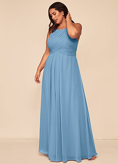 Azazie Ginger Bridesmaid Dresses Steel Blue A-Line Halter Pleated Chiffon Dress image12