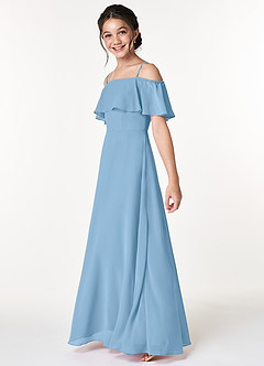 Azazie Maggie Junior Steel Blue A-Line Off the Shoulder Chiffon Dress image5