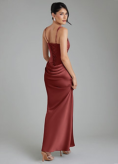 Azazie Etta Robes de demoiselle d'honneur Robe Sirène en Satin extensible Corset Terracotta image3