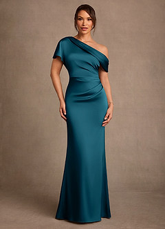 Azazie Rutha Mère de la mariée Robes Robe Fourreau en Satin extensible Une épaule Bleu Encre image1
