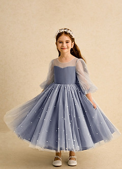 Azazie Trudy Abiti da Ragazza di Fiori Abito Principessa in Tulle Scollo a Cuore Stormy image5