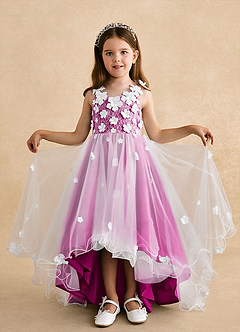 Azazie Celia Flower Girl Dresses Fuchsia A-Line Lace Tulle Dress image4