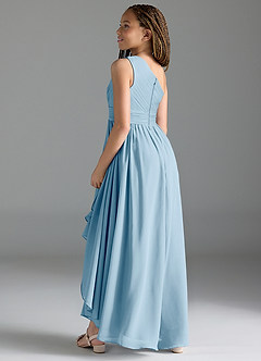 Azazie Mathilda Junior Robe Trapèze en Mousseline de soie Plissée Bleu Ciel image5