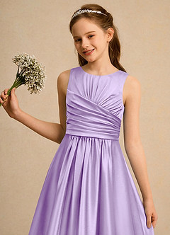 Azazie Ducky Girls Formal vestidos de niña de las flores Vestido de Lila de Satén Elástico de Corte en A con Plisado image6