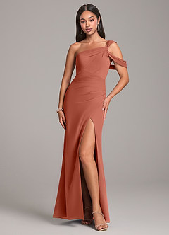 Azazie Wynter Bridesmaid Dresses Clay Sheath Off the Shoulder Chiffon Dress image1
