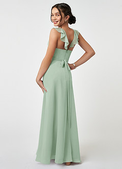 Azazie Emily Junior Agave A-Line Ruched Chiffon Dress image4
