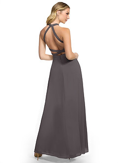 Azazie Clarice Vestidos de damas de honor Vestido de Gris Acero de Gasa de Corte En A con Halter image4
