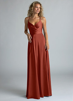 Azazie Davis Brautjungfernkleider A-Linie Plissee Stretch-Satin Kleid Terrakotta image4