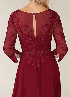 Azazie Noella Mère de la mariée Robes Robe Trapèze en Mousseline de soie Col V Dentelle Bourgogne image8