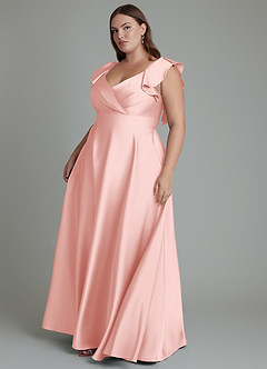 Azazie Leilani Bridesmaid Dresses Powder Pink A-Line Ruched Stretch Satin Dress image15
