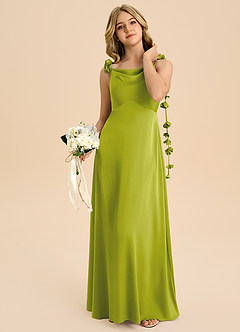 Azazie Gumdrop Junior Lemongrass Empire Pleated Stretch Satin Dress image2