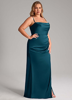 Azazie Leonis Bridesmaid Dresses Ink Blue Mermaid Pleated Stretch Satin Convertible Dress image13