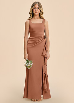 Azazie Adrienne Junior Bronzer Sheath Pleated Stretch Satin Dress image3