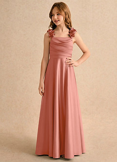 Azazie Rosita Girls Formal Flower Girl Dresses Salmon Pink A-Line Pleated Stretch Satin Dress image4