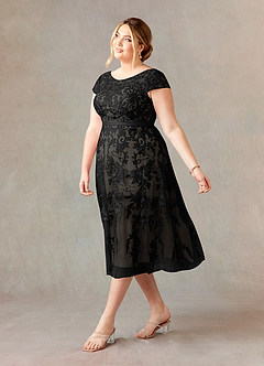 Azazie Sanna Abiti per la Madre della Sposa Abito A-Line in Tulle in Pizzo con Scollo a U Nero Champagne image10