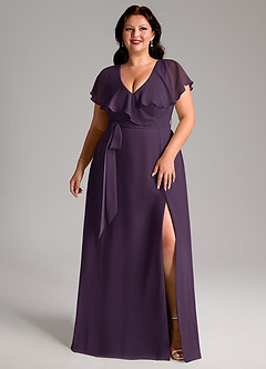 Azazie Lainey Bridesmaid Dresses Plum A-Line with Pockets Chiffon Dress image10