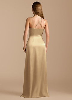 Azazie Trina Jurken voor bruidsmeisjes Jurk van Metaalachtig Satijn met A-Lijn One-Shoulder Champagne image9