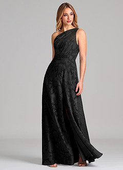 Azazie Phaedra Suknie dla druhen Linia A Jedno ramię Kwiatowe wypalenie Do ziemi Sukienka image3