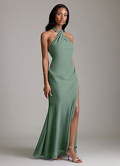Azazie Lorena Bridesmaid Dresses Eucalyptus Mermaid Pleated Chiffon Dress image3