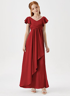 Azazie Omari Junior Pomegranate A-Line Pleated Stretch Satin Dress image3