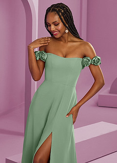 Barbie ♥ Azazie Brautjungfernkleider Wandelbar A-Linie Schulterfrei Chiffon Kleid Matcha image4