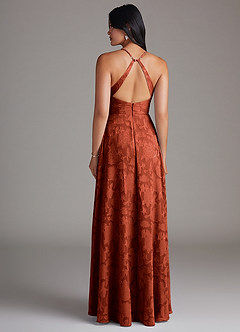 Azazie Davis Bridesmaid Dresses Auburn A-Line Pleated Floral Burnout Dress image2