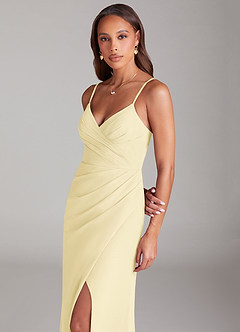 Azazie Maci Vestidos de damas de honor Vestido de Sorbete De Limón de Gasa de Corte Recto con Plisado image2