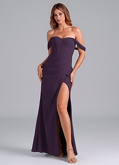 Azazie Asha Jurken voor bruidsmeisjes Converteerbaar Jurk van Chiffon met Kolom Off the Shoulder Pruim image1