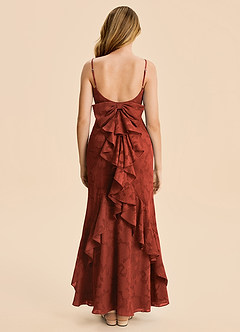 Azazie Lioren Junior Terracotta Mermaid Ruched Floral Burnout Dress image6