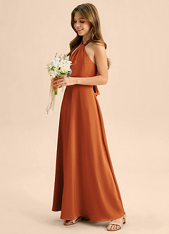 Azazie Beah Junior Robe Trapèze en Satin extensible Plissée Cannelle image7