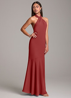 Azazie Lorena Bridesmaid Dresses Rust Mermaid Pleated Chiffon Dress image5