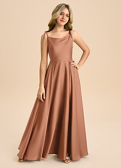 Azazie Popsy Junior A-Line Sløjfe Stræk satin Gulv-længde Junior brudepige Kjole image8