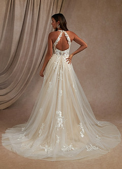Azazie Dysis Wedding Dresses Diamond White Champagne A-Line Halter Sequins Tulle Dress image4