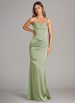 Azazie Sorrel Vestidos de damas de honor Vestido de Salvia Polvorienta de Satén Elástico de Corte Sirena Convertible con Sin tirantes image6