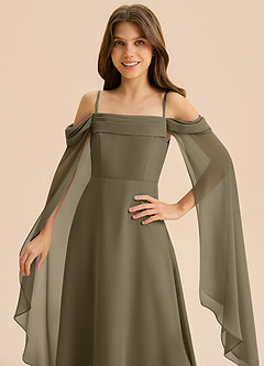 Azazie Moana Junior Linia A Pofałdowany Szyfon Długość podłogi Młodsza druhna Sukienka image7