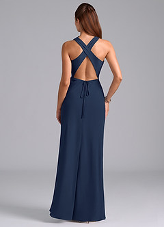 Azazie Evadne Robes de demoiselle d'honneur Robe Trapèze en Mousseline de soie Plissée Bleu Marine Foncé image7