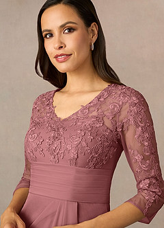 Azazie Poe Mother of the Bride Dresses Desert Rose Sheath Lace Dress image3