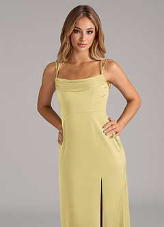 Azazie Callan Bridesmaid Dresses Lemon Sorbet A-Line Pleated Stretch Satin Convertible Dress image7