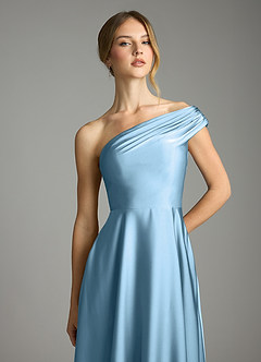 Azazie Melanie 신부 들러리 드레스 A라인 오프 더 숄더 스트레치 새틴 바닥 길이 드레스 image6