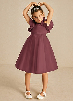 Azazie Kaeya Flower Girl Dresses Sangria A-Line Bow Tulle Dress image3