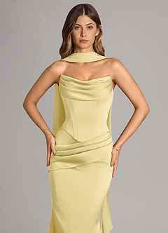 Azazie Sorrel Brautjungfernkleider Wandelbar Meerjungfrau-Linie Schulterfrei Stretch-Satin Kleid Zitronensorbet image5