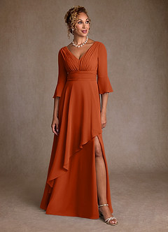 Azazie Eire Klänningar till brudens mor Klänning A-Line i Chiffong Plisserad Bränd Apelsin image4