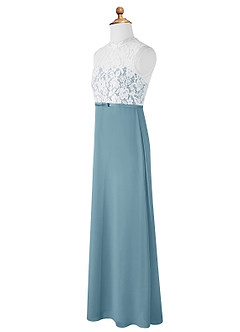 Azazie Rana Junior A-Linie Spitze Chiffon Kleid Stimmungsvolles Blau image10