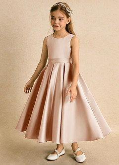 Azazie Junebuj vestidos de niña de las flores Vestido de Rosa Inglesa de Satin Mate de Princesa con Plisado image3