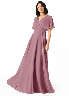Azazie Pamela Bridesmaid Dresses Vintage Mauve A-Line V-Neck Pleated Chiffon Dress image1